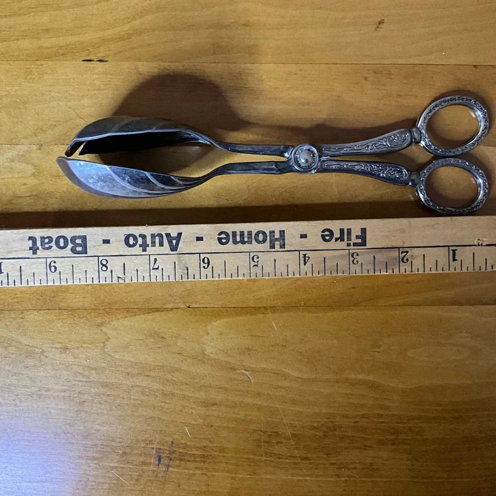 Vintage Ornate Silver Serving Tongs‎ with Spoon and Fork Serving Utensils
